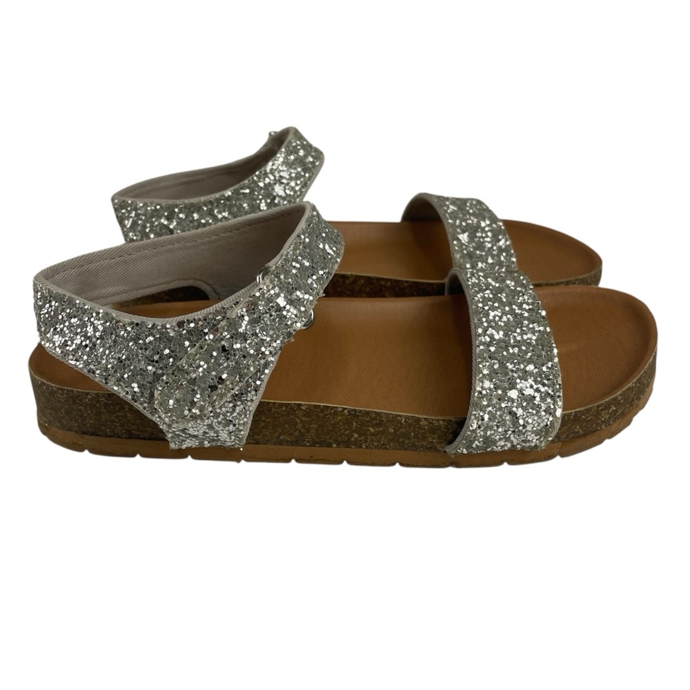 Gap Kids Metallic Glitter Silver Open Toe Cork Sandals Size 1-2